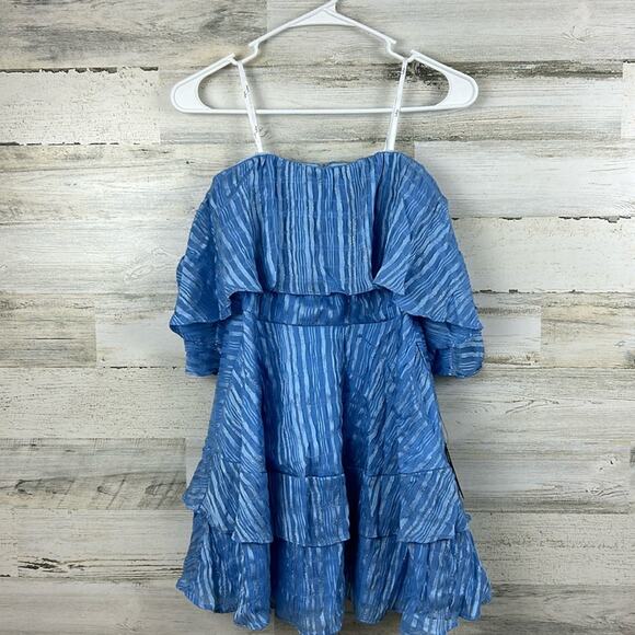 Lulus women small Dreamy For The Day Blue Off-the-Shoulder Tiered Mini Dress new - Picture 1 of 7